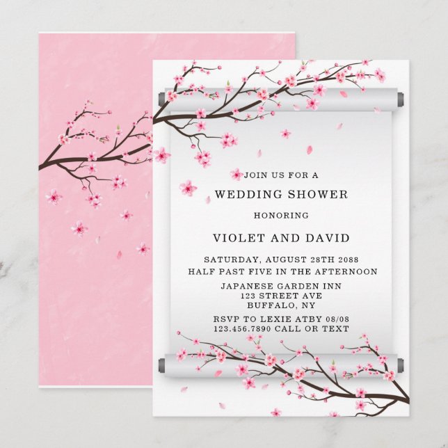 Invitation Wedding shower d'arbre de fleurs de cerisiers japo (Devant / Derrière)