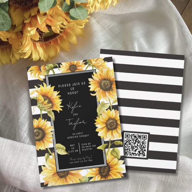 Invitation Wedding shower de bande noire de tournesol minimal (Créateur téléchargé)