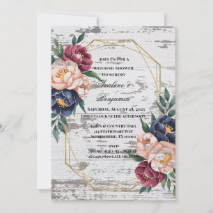 Invitation Wedding shower de bois de la marine de Bourgogne r