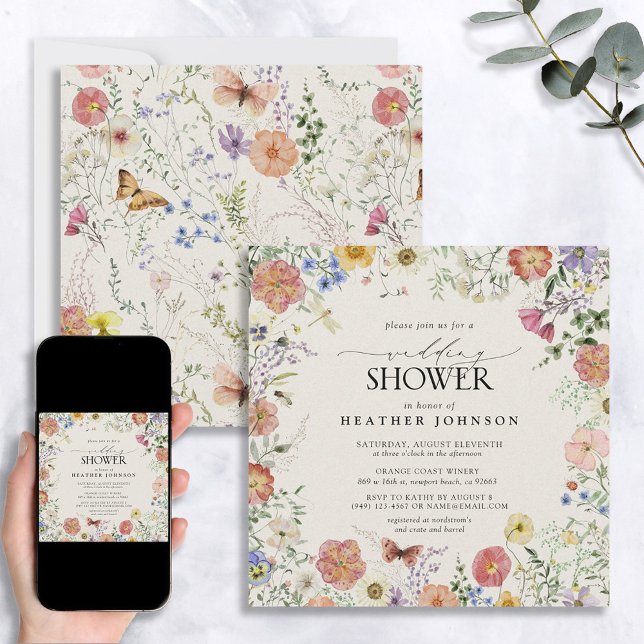Invitation Wedding shower de cadre Floral Fleur sauvage press (Créateur téléchargé)