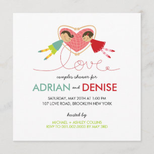 Invitation Wedding shower de Cartoon Boy Girl Love Hearve Cou