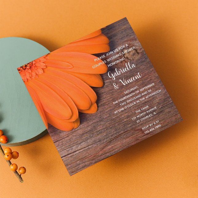 Invitation Wedding shower de couples en bois d'Orange Daisy e (Créateur téléchargé)