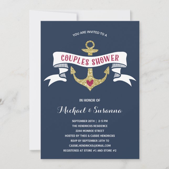 Invitation Wedding shower de couples nautiques (Devant)