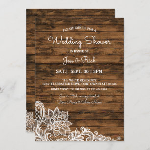 Invitation Wedding shower de dentelle et de bois d