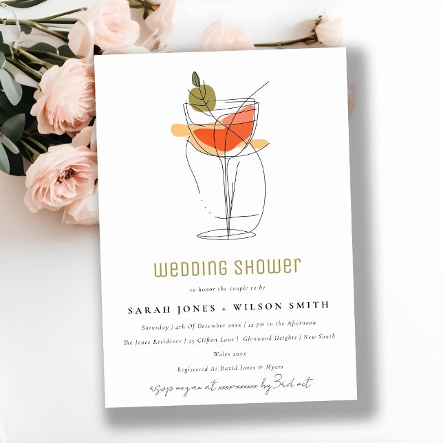 Invitation Wedding shower De Dessin De Ligne De Vin De Cockta (Créateur téléchargé)