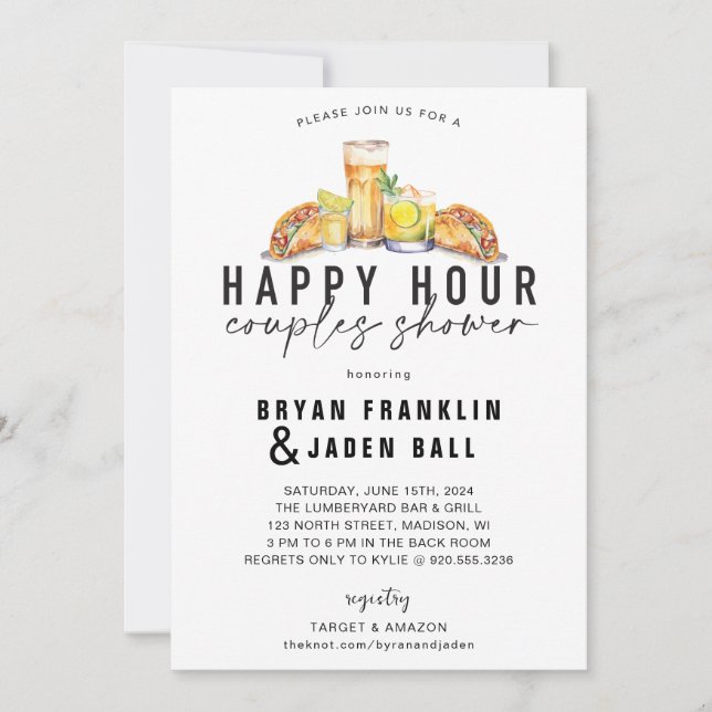 Invitation Wedding shower de douche à l'heure joyeuse pour le (Devant)