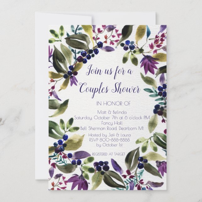 Invitation Wedding shower de Foliage Wreath Couple (Devant)