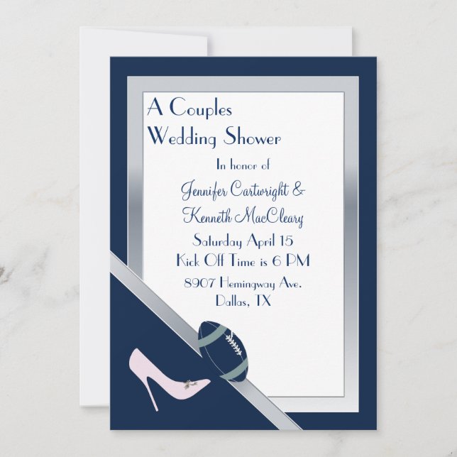 Invitation Wedding shower de football bleu de la M (Devant)