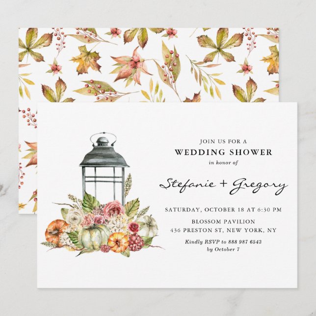Invitation Wedding shower de la lanterne d'automne rustique (Devant / Derrière)