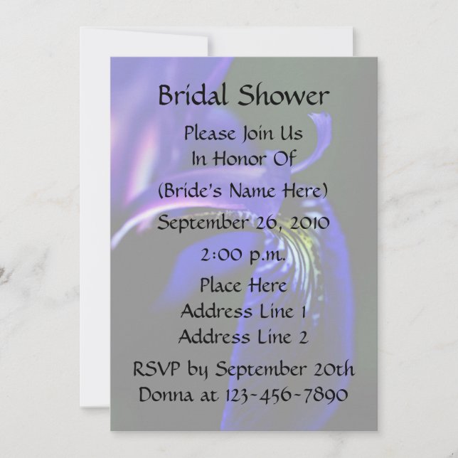 Invitation Wedding shower de la marée de Blue Iris (Devant)