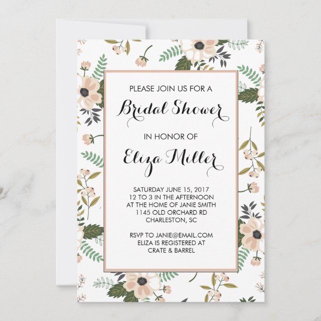 Invitation Wedding shower de la mariée de la flora (Devant)