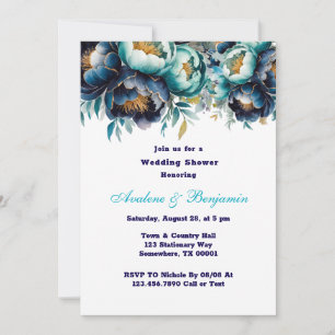 Invitation Wedding shower de la Peony bleu marine turquoise