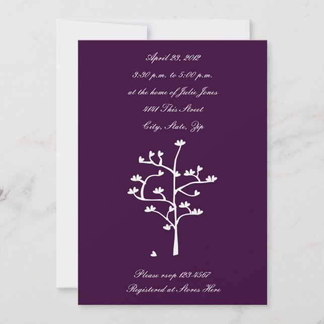 Invitation Wedding shower de l'arbre du coeur (Devant)