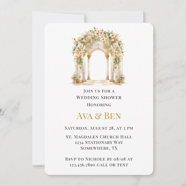 Invitation Wedding shower de l'église blanche et or (Devant)