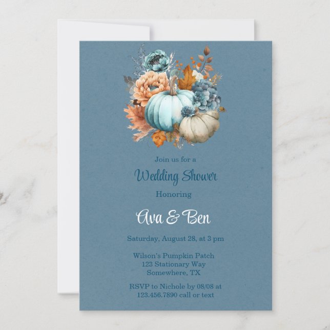Invitation Wedding shower de Peony Citrouille bleu orange (Devant)