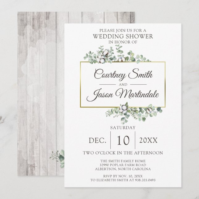 Invitation Wedding shower de poupée de coton du sud du bois r (Devant / Derrière)