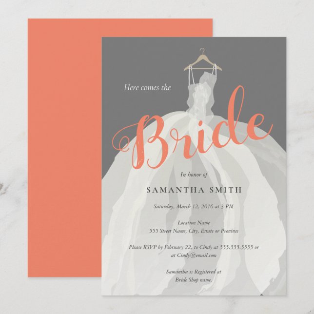 Invitation Wedding shower de robe de jeune mariée (Devant / Derrière)