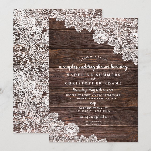 Invitation wedding shower de Rustic Lace et Wood (Devant / Derrière)