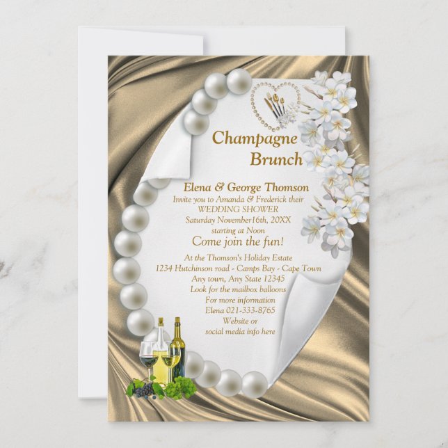 Invitation Wedding shower de soie d'or et d'oreill (Devant)
