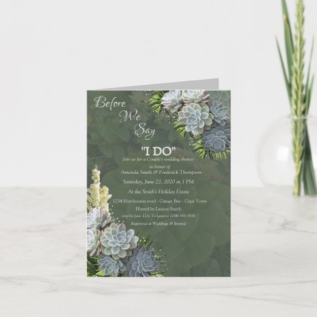 Invitation Wedding shower de teintes succulentes de blues pâl (Devant)