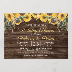 Invitation Wedding shower de tournesol en bois rustique