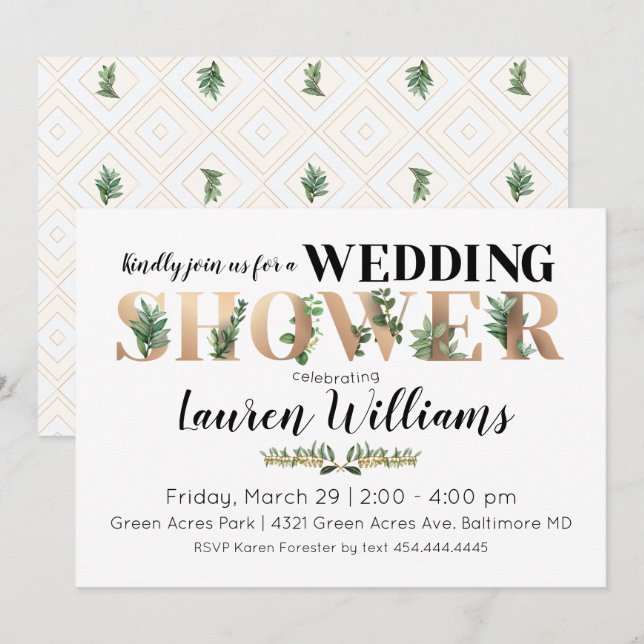 Invitation Wedding shower de verdure (Devant / Derrière)