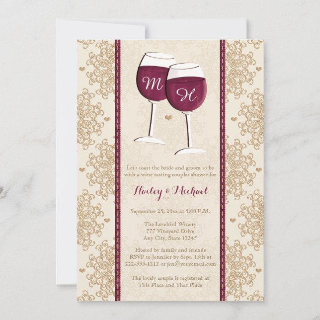 Invitation Wedding shower décoré d'un monogramme de couples (Devant)