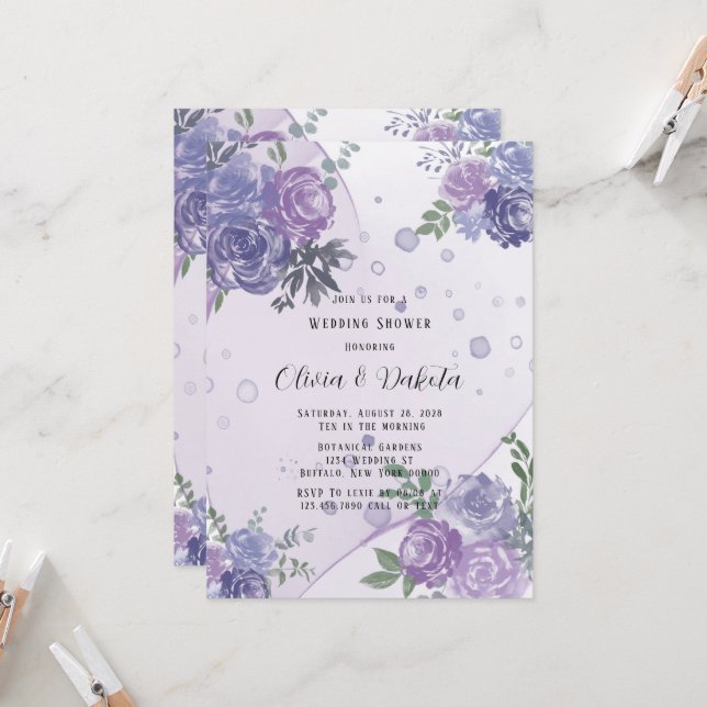 Invitation Wedding shower d'encre d'alcool de tourbe violette (Devant/Arrière en situation)