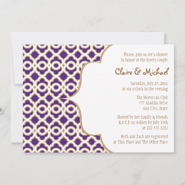 Invitation Wedding shower des couples marocains mauves et dor (Devant)