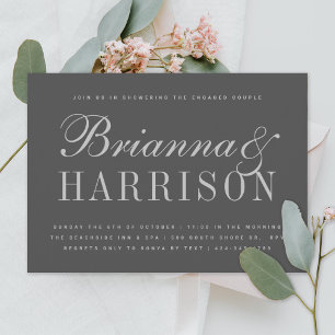 Invitation Wedding shower des noms des couples gris charbon