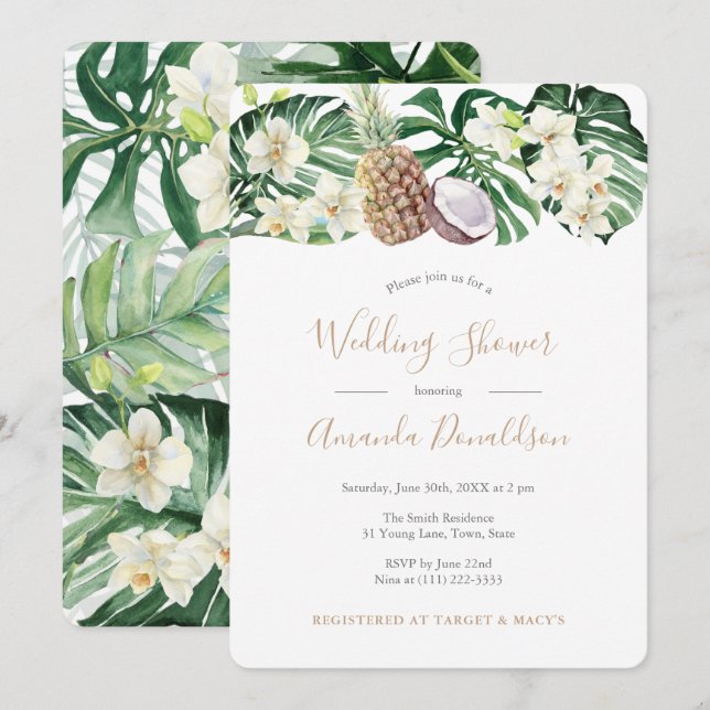 Invitation Wedding shower Des Tropiques D'Ananas Et De Verdur (Devant / Derrière)
