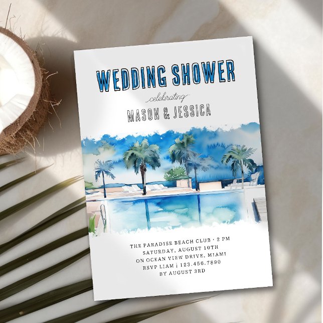 Invitation Wedding shower d'été de la piscine tropicale aquar (Summer wedding shower invitation from the Couples Shower Invitation collection by Darling & May)