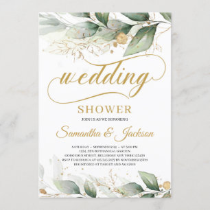 Invitation Wedding shower d'or feuille d'eucalyptus vert
