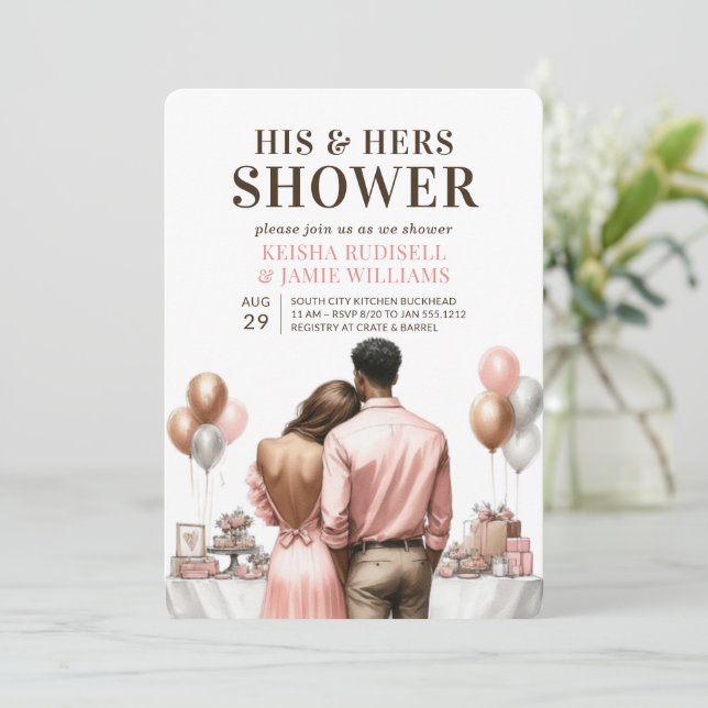 Invitation Wedding shower douche moderne Couples Roses (Debout devant)