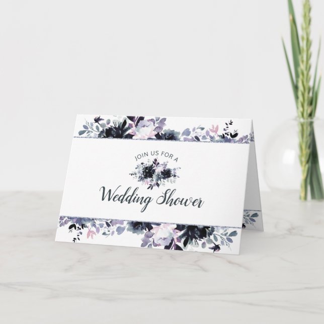Invitation Wedding shower du couple bleu de la marine florale (Devant)