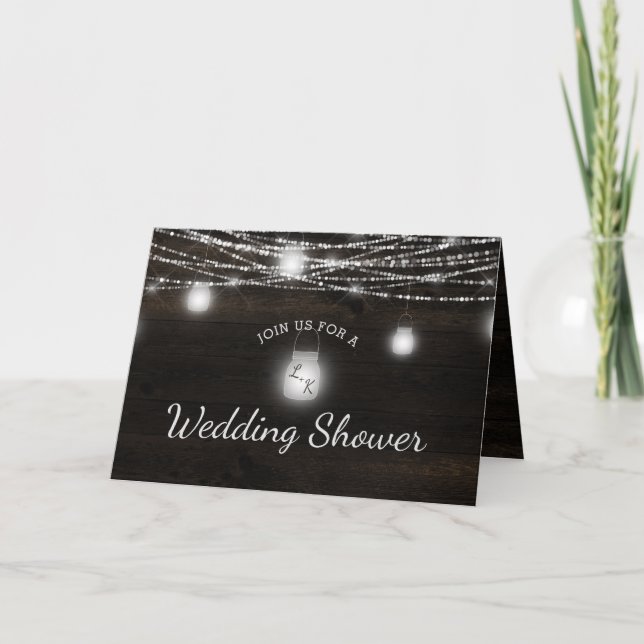 Invitation Wedding shower du couple de bois foncé rustique Oa (Devant)
