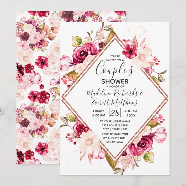 Invitation Wedding shower du couple Floral de Bour (Devant / Derrière)