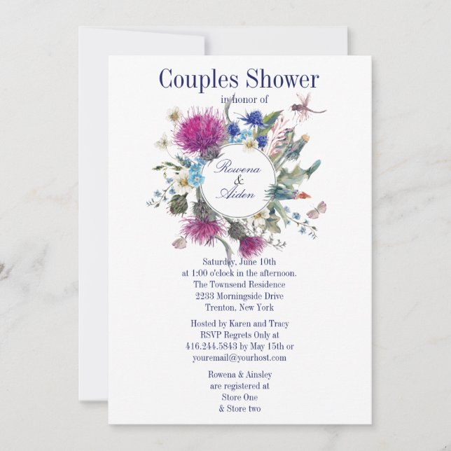 Invitation Wedding shower écossais de chardon Floral Couples (Devant)