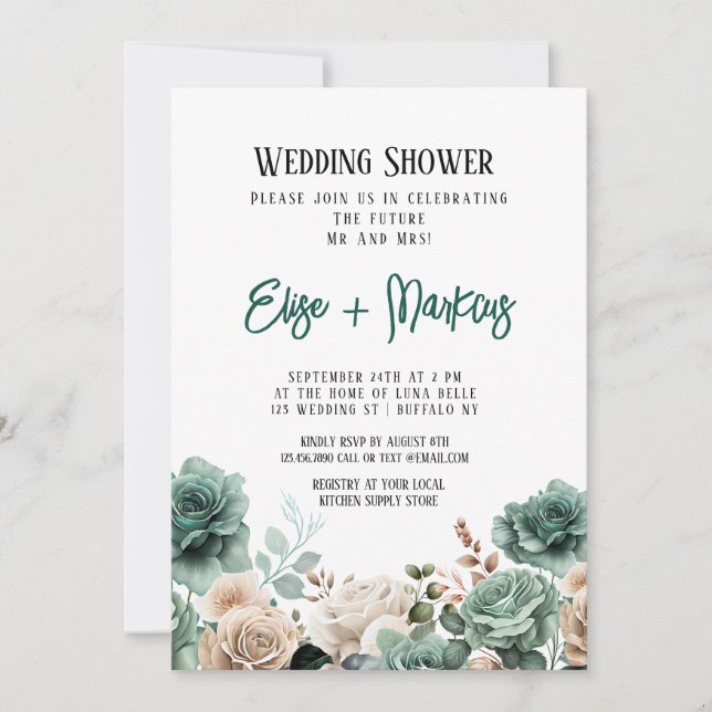 Invitation Wedding shower Emerald Green Peony (Devant)