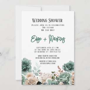 Invitation Wedding shower Emerald Green Peony