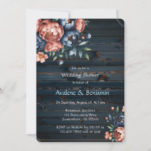 Invitation Wedding shower en bois de la marine et du cuivre P