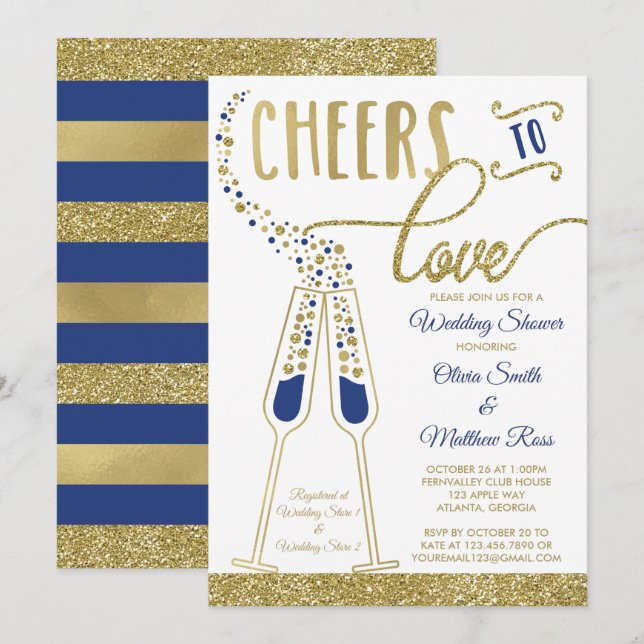 Invitation wedding shower, Faux Parties scintillan (Devant / Derrière)