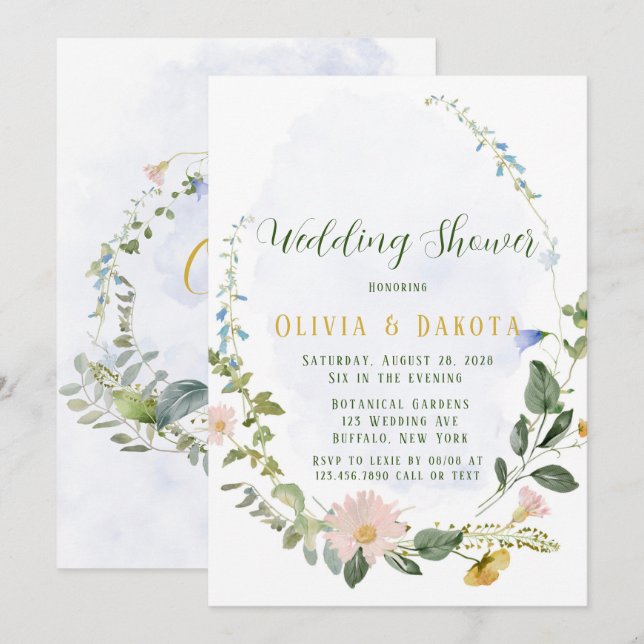 Invitation Wedding shower Fleur sauvage Dusty (Devant / Derrière)