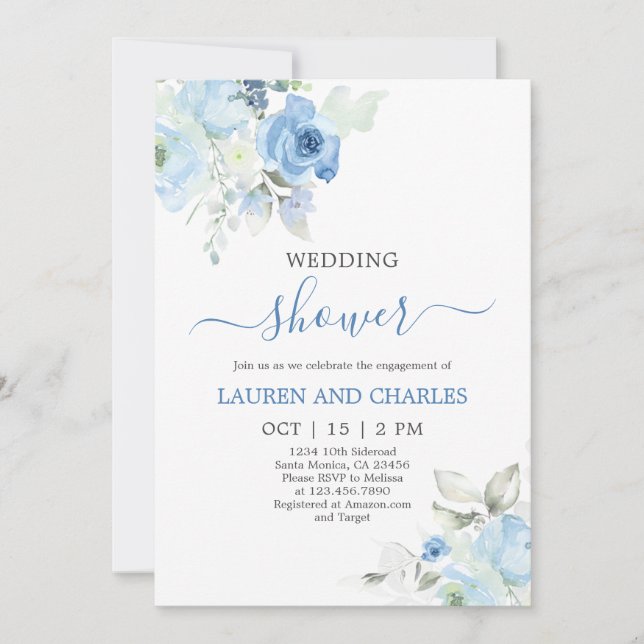 Invitation Wedding shower Floral Bleu (Devant)