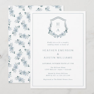 Invitation Wedding shower Floral Blue Couple