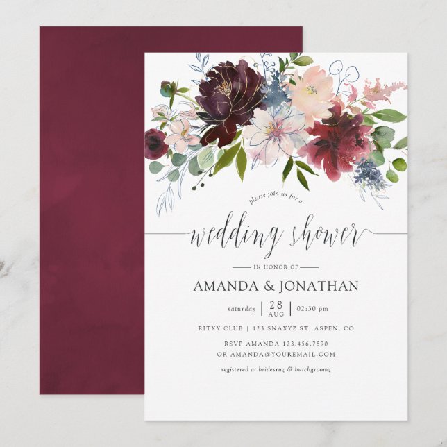 Invitation Wedding shower floral de la Bourgogne et de la Mar (Devant / Derrière)