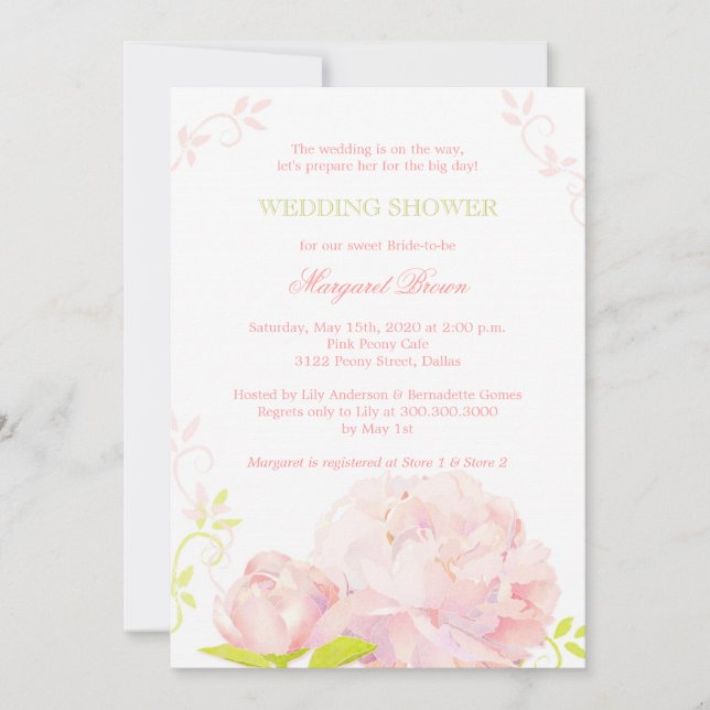 Invitation Wedding shower floral de Peony rose (Devant)