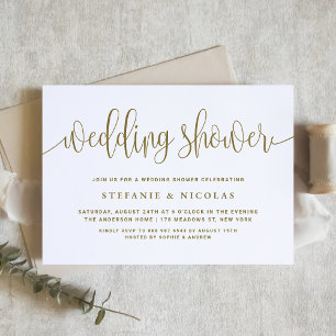 Invitation Wedding shower Gold Pretty Calligraphy