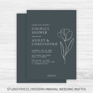 Invitation Wedding shower gris de l'espace floral dessiné mod