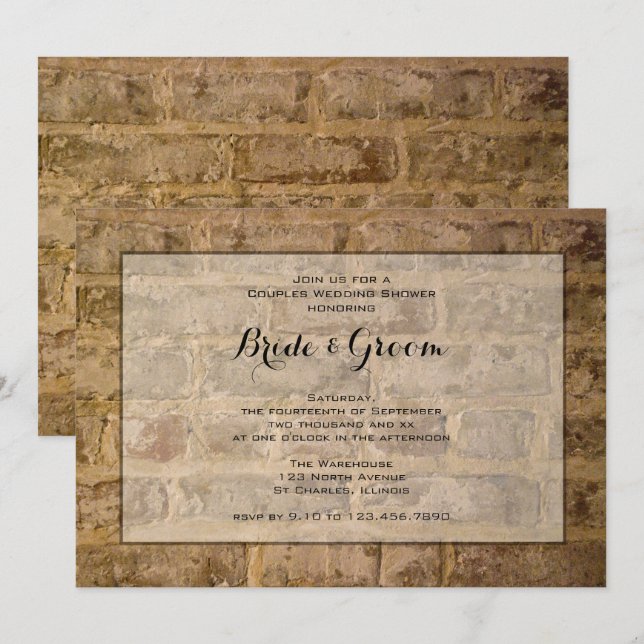 Invitation Wedding shower industriel chic en brique Couples (Devant / Derrière)